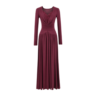 YoungGirlDay纯欲风性感蕾丝拼接收腰显瘦褶皱裙摆连衣裙拖地长裙