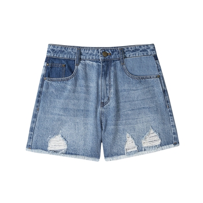 MSLAN百搭时尚高腰牛仔短裤