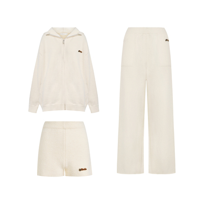 宽松连帽针织外套高腰阔腿休闲裤