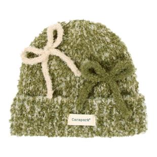 月球上的人秋冬新款韩系复古蝴蝶结毛绒冷帽子男女保暖针织毛线帽