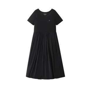 FILA FUSION斐乐官方女子连衣裙2026夏新款女装纯色简约短袖裙