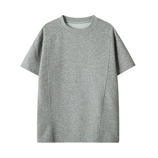 胖胖哥美式解构拼接圆领短袖T恤男夏季宽松大码设计感半袖体恤潮