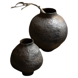 景德镇侘寂风高级感中古风禅意陶瓷花瓶客厅插花餐桌民宿粗陶摆件