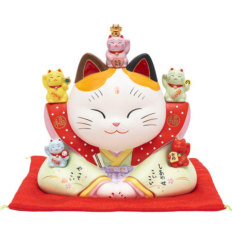 药师窑七福神招财猫摆件手绘日式