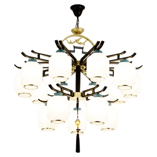 新中式仿古吊灯客厅灯可换灯泡别墅复式楼中楼挑空大厅灯中国风