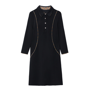 减龄春秋新款polo领大码显瘦遮肚子七分袖连衣裙女中长款直筒裙子