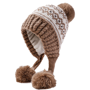 秋冬保暖毛线帽子女可爱三毛球骑行护耳显脸小加厚防寒套