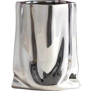 单株蝴蝶兰花盆小轻奢高级感家用陶瓷花盆金属电镀银色花瓶兰花盆