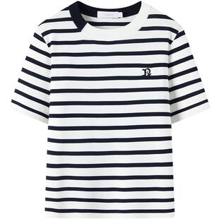 Navigare意大利小帆船通勤短袖T恤衫女26夏季新品高弹力条纹体恤