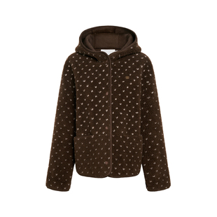 Kroche 焦糖绒冬 皮毛一体 撞色爱心提花羊羔毛宽松连帽外套