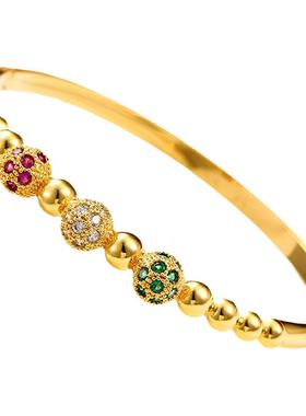 越南沙金手镯镶玉民族风