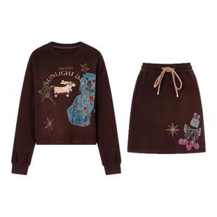 TCH美拉德风知性贵感减龄休闲卫衣收腰显瘦短裙套装女T75C07E1046