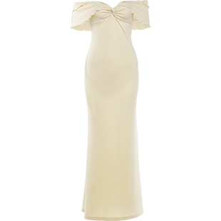 SylCue 方圆纯欲网红ins风一字肩吊带连衣裙修身百搭包臀长裙子女