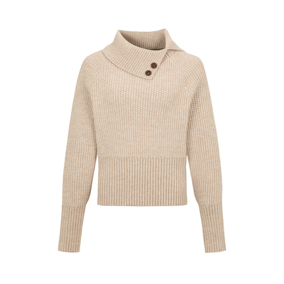 dorydory 高领收腰蝙蝠袖针织衫羊毛可外穿可内搭米色斜领毛衣女