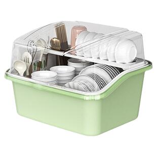 家用碗筷收纳盒放碗碟架厨房装盘多功能沥水置物架带盖碗盘柜橱箱