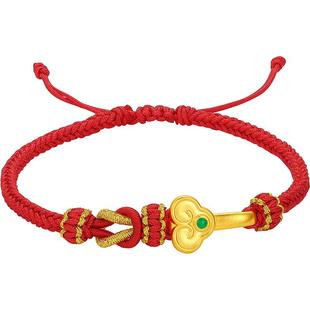 T周六福黄金手绳女款5d硬金定价如意红绳手链官方旗舰店新年礼物