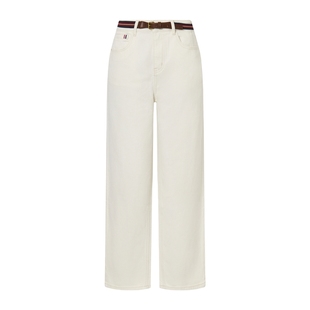 POLOWALK女装2025秋冬裤新款女士牛仔裤白色裤子直筒裤休闲长裤女