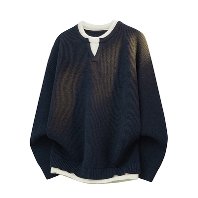 真维斯冬撞色圆领宽松毛衣