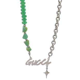 NFF玉石拼接钛钢项链男潮小众设计高级ins嘻哈潮牌锁骨链情侣美式