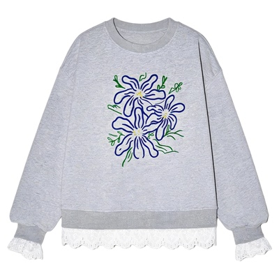 百家好灰色印花假两件卫衣女