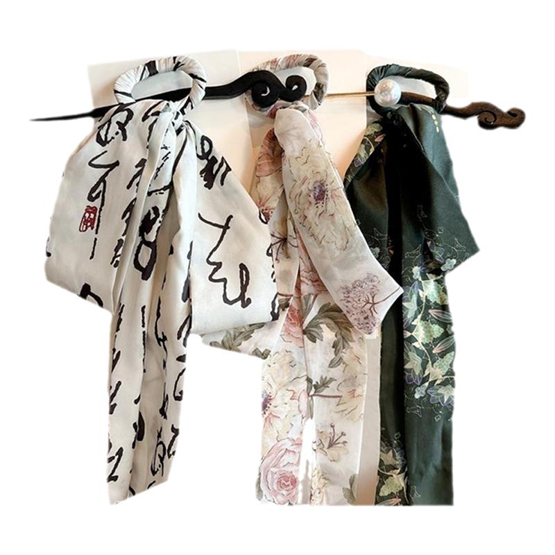 儿童新中式国风汉服头饰古风水墨字画发簪女童蝴蝶结飘带盘发头饰