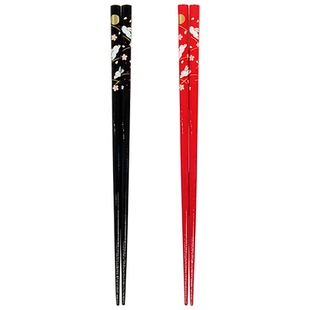 日本进口田中著黑色天然木筷子家用和风月兔红色喜庆结婚喜事对筷
