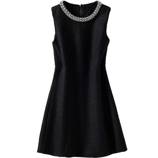 小香风毛呢背心裙 重工钉珠粗花呢A字显瘦连衣裙2025秋冬新款女装