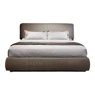 现代简约网红真皮双人床巴夏主卧床意式轻奢床头层牛皮设计师定制