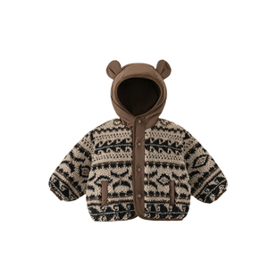 INSbobo童装儿童夹棉外套冬季新款女童连帽棉服男童毛绒棉衣冬装