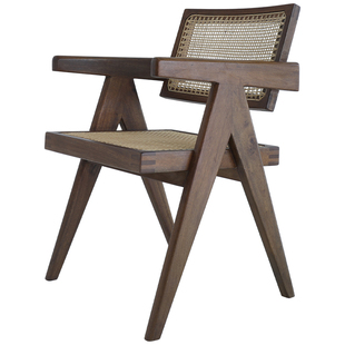 叕木 |昌迪加尔pj椅侘寂风中古家具柚木餐椅复古藤编实木书房椅子