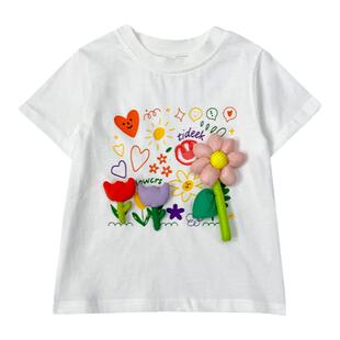 亲子装母女装夏季新款洋气炸街立体装饰女童卡通短袖t恤连衣裙