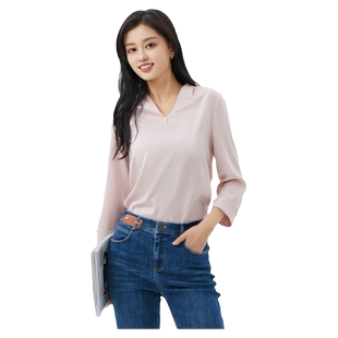 TRIBECA翠贝卡春季商场同款知性职业V领气质雪纺衬衫