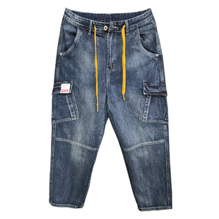 秋冬工装牛仔裤男宽松潮牌多口袋直筒长裤美式复古男士大码裤子潮