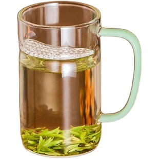 禾器清简杯家用透明喝水杯子简约玻璃杯和器茶杯带把绿茶杯400ml