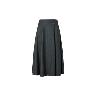HUI卉精纺羊毛暮云灰粗斜纹一片式简约量感裙摆伞裙大摆半身裙