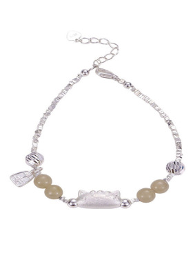 Dopamine Vault」栀猫.925纯银猫咪天然和田玉碎银子小众精致手链