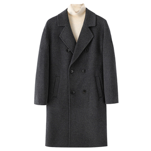 秋冬双面羊绒大衣男中长款高端反季西装领双排扣羊毛呢子风衣外套