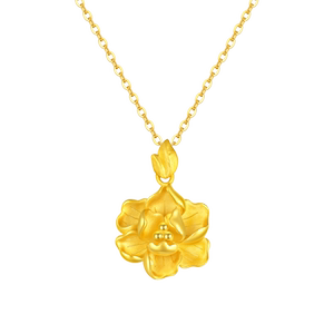 周大生黄金吊坠足金项链挂坠倾城富贵牡丹花朵生日礼物送女生