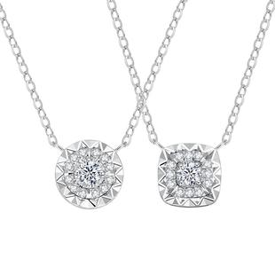 莱绅通灵珠宝 星耀 18K金钻石项链经典百搭 群镶满钻方圆显大