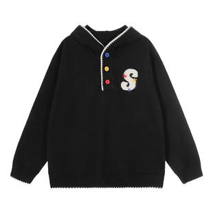 STA秋冬潮牌纽扣连帽毛衣男高级设计感潮流针织宽松外套上衣情侣