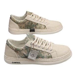 帆布男鞋春季透气潮流运动休闲平底板鞋老北京布鞋薄款亚麻潮鞋子