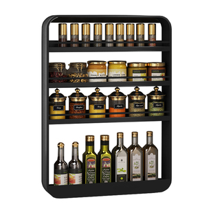 厨房调料置物架壁挂多层免打孔灰墙上调味品罐酱油醋瓶用品收纳柜