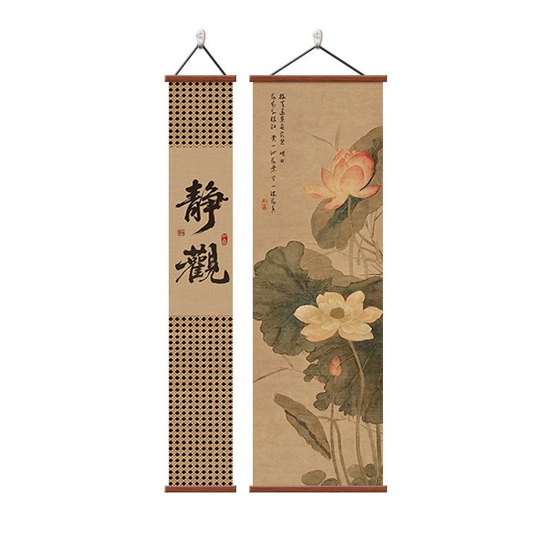 新中式荷花玄关装饰画茶室挂画