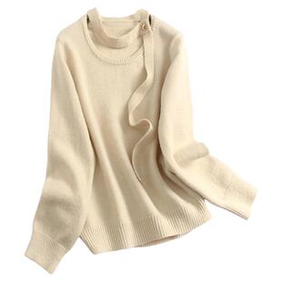 纯色软糯显瘦挂脖飘带2025春季新款长袖减龄百搭针织衫女毛衣J599