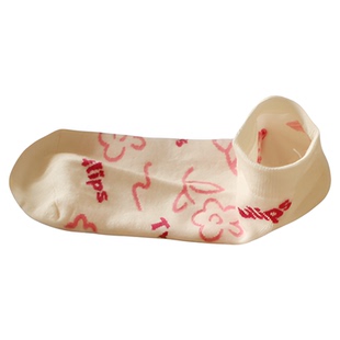 无骨缝合 粉色系创意ins大花朵低帮袜子少女个性线条字母纯棉短袜