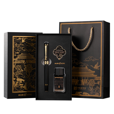 英雄钢笔中国风礼盒书签墨水套装