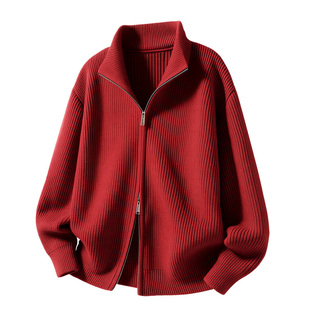 GV真维斯情侣红色毛衣男女同款秋冬季本命年针织开衫新年外套男B