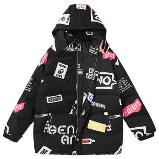 GENANX闪电潮牌连帽中长款白鸭绒羽绒服潮流冬季新款男女同款外套