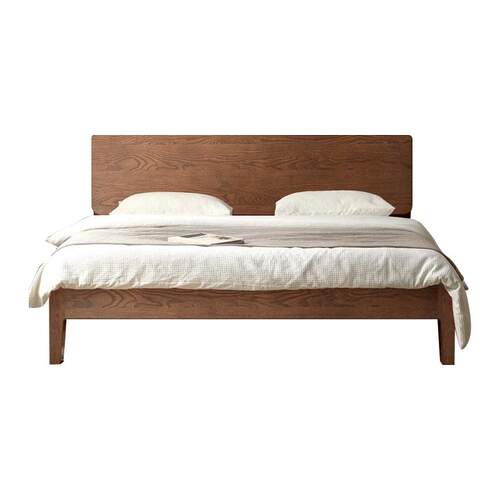 实木床现代简约1.8m主卧家用双人床胡桃色橡木床出租房15单人床架