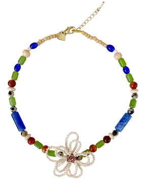 悠长假日*双花编织玉石项链